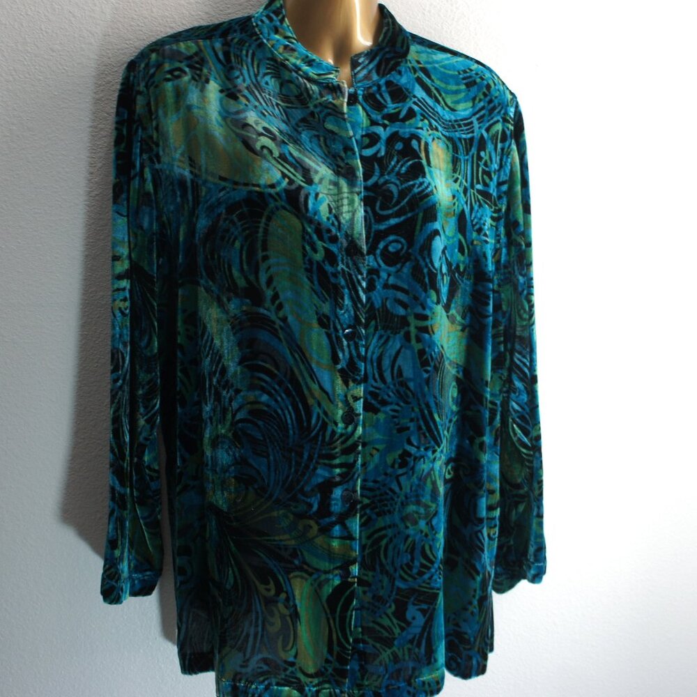Chicos velvet silk blend button down tunic size 1